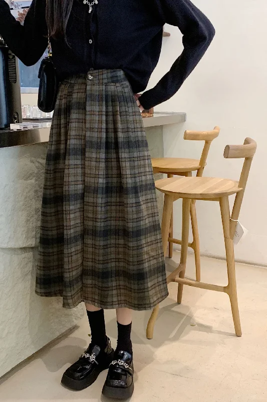 A line midi plaid winter wool skirt TT0179