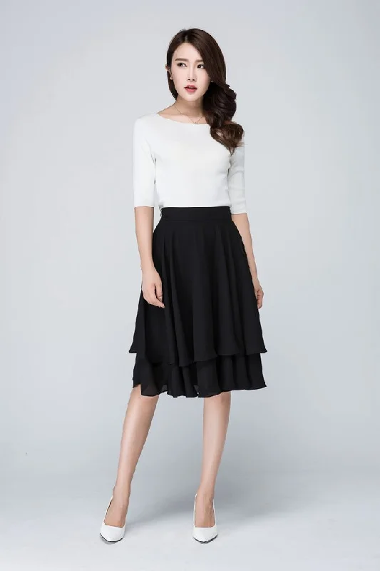 black chiffon short summer skirt 1564