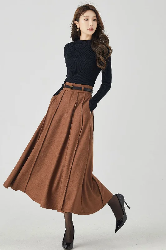 Brown Midi Swing Winter Wool Skirt 4531 -Size XS #CK2300963