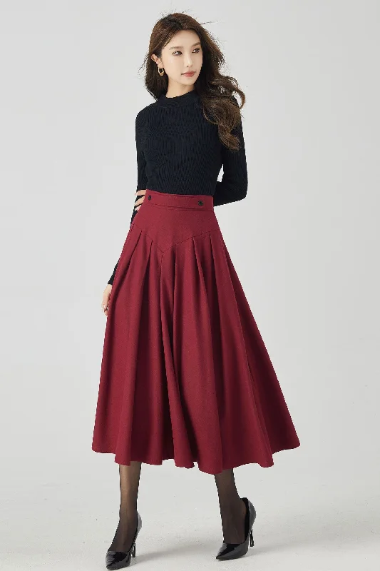 Burgundy winter/autumn midi wool skirt 5248