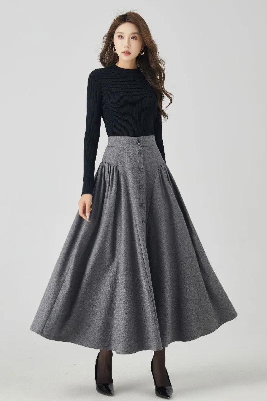 Button down gray maxi wool skirt 4526