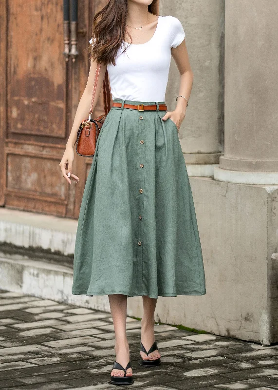 Elegant Green Button-Down Midi Skirt for Women #3697