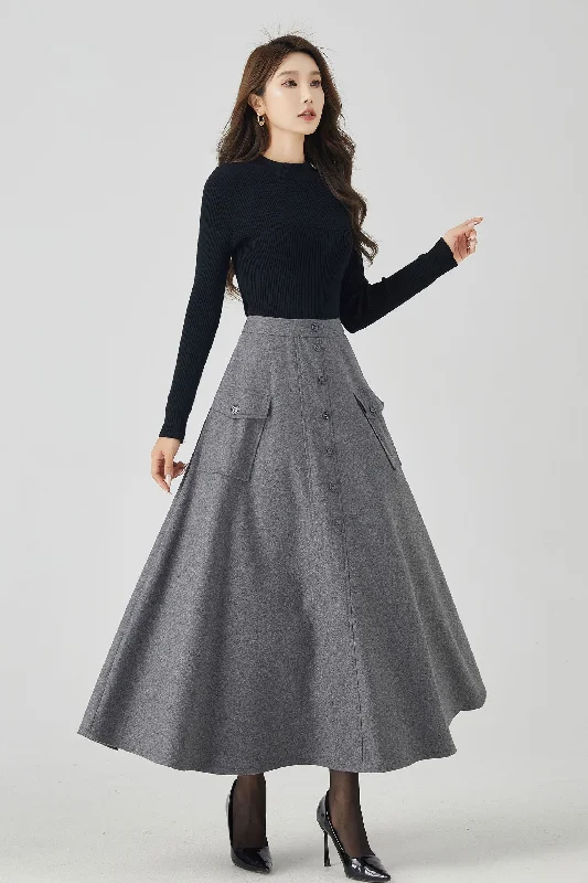 Gray a line long wool winter skirt 4529