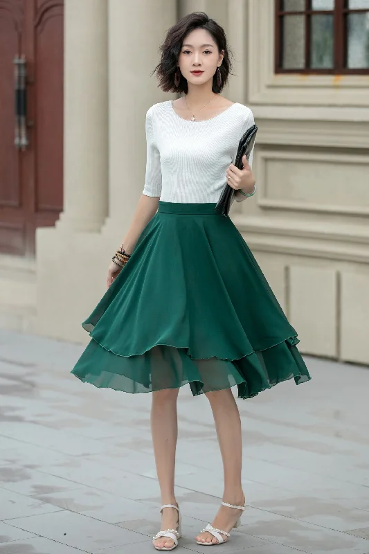 Green chiffon short summer skirt 5239