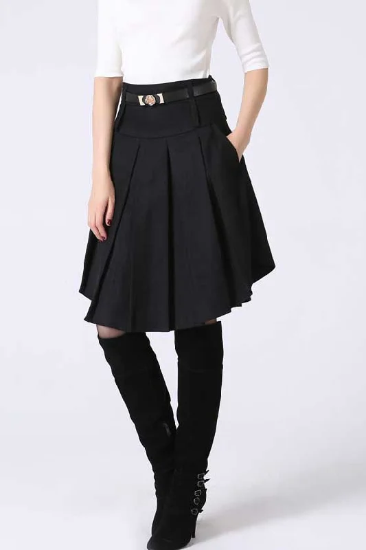 Knee-Length Asymmetrical wool pleated Skirt 1068#