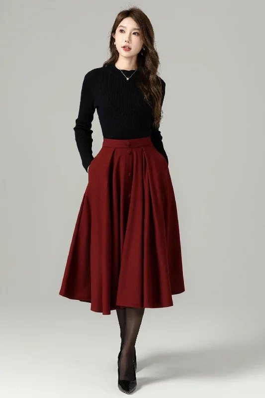 Winter Midi Wool Skirt Women 5230