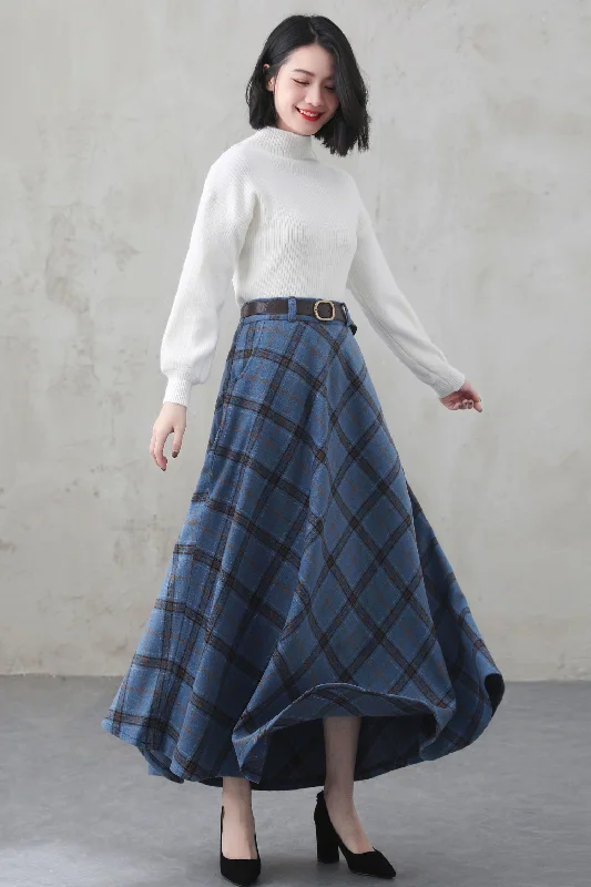 Women Winter long Plaid Wool skirt 4007