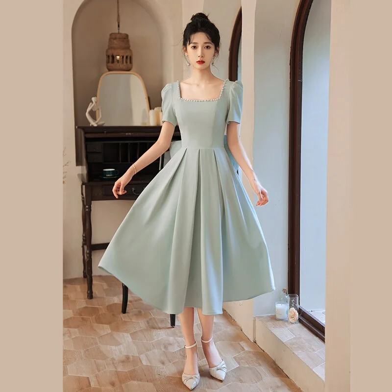 FashionSierra - Vintage Square Collar A-Line Prom Dress