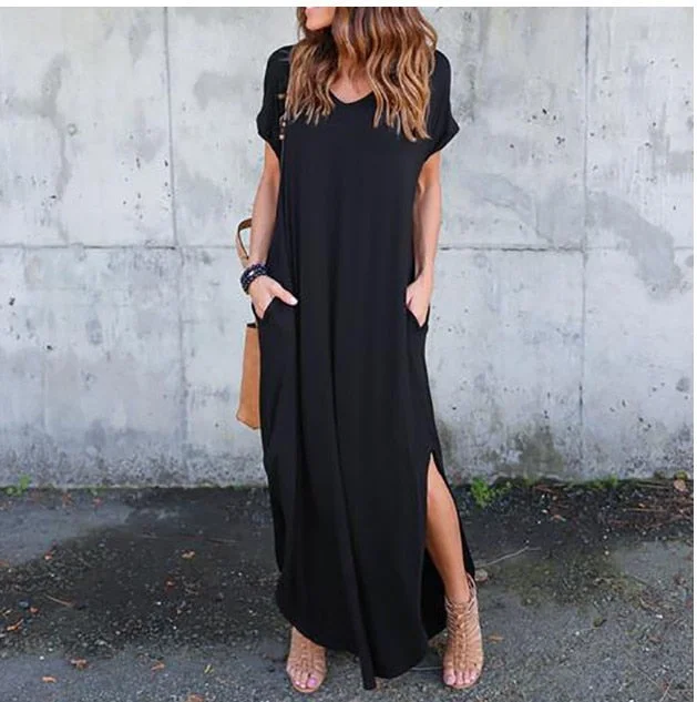 Asymmetrical Maxi Dress Short Sleeve Split