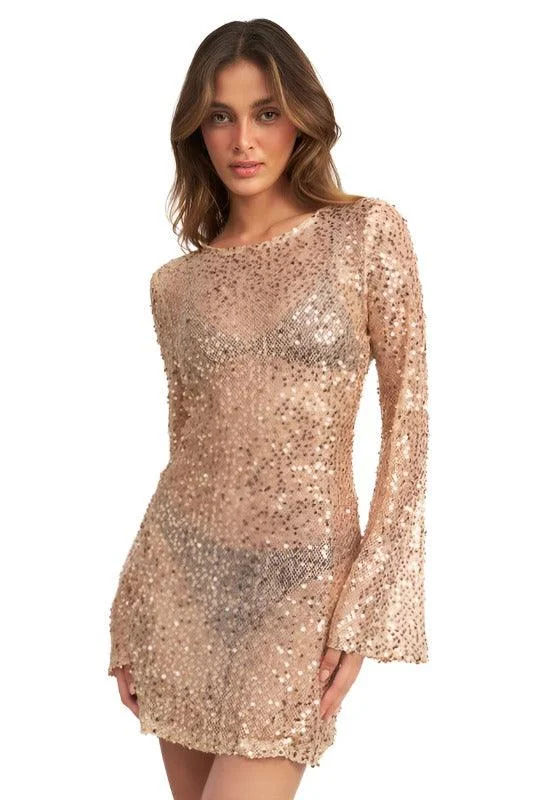 BELL SLEEVE SEQUINS MINI DRESS