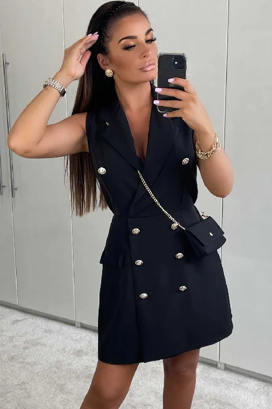 Black Blazer Dress With Gold Buttons