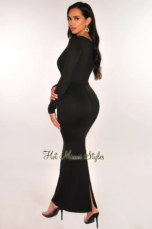 Black Round Neck Long Sleeve Maxi Dress