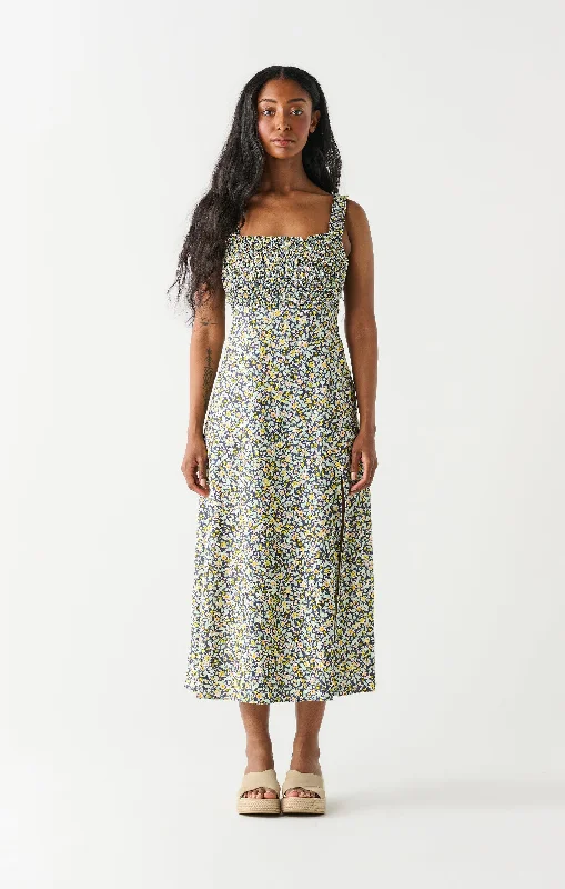 Dex Smocked Bodice Linen Midi Dress