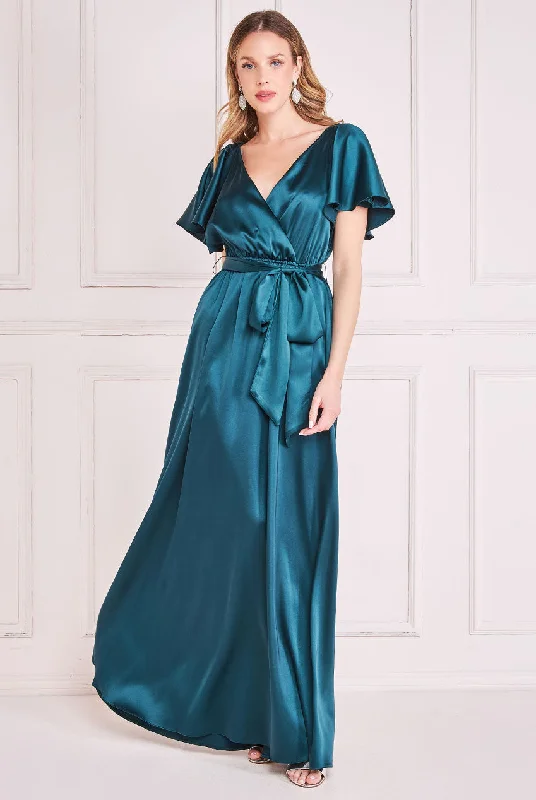 Goddiva Flutter Sleeve With Elastic Maxi Dress