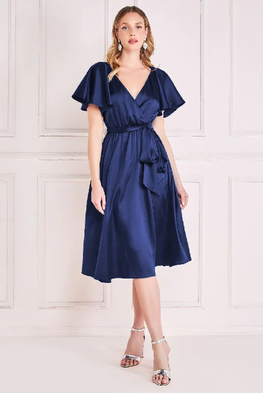 Goddiva Flutter Sleeve With Elastic Midi Dress