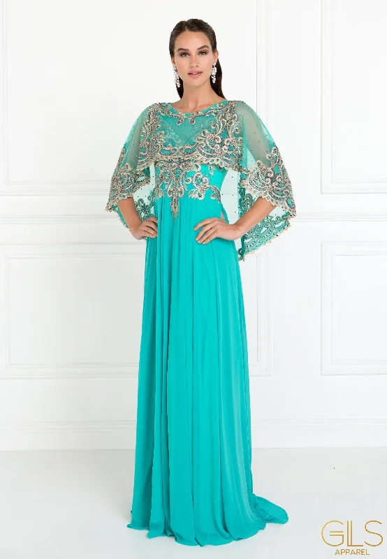 Long Embroidered Cape Dress by Elizabeth K GL1527