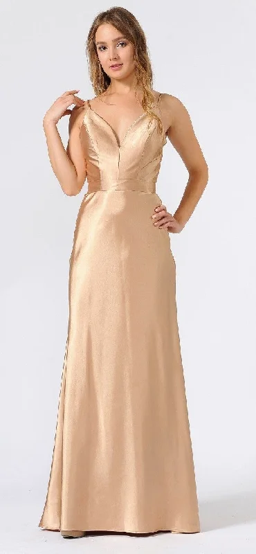 Long Shiny Charmeuse Dress with V-Neckline by Poly USA 9028