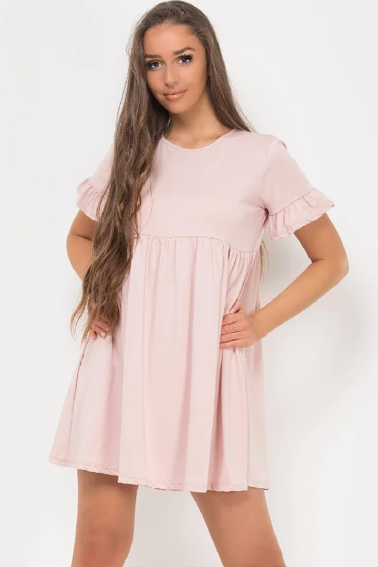 Pink Short Sleeve Skater Dress