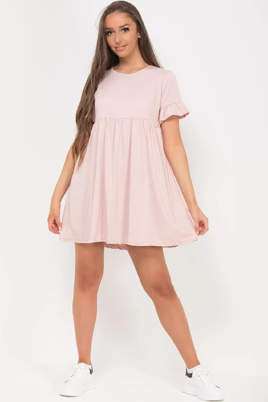 Pink Short Sleeve Skater Dress