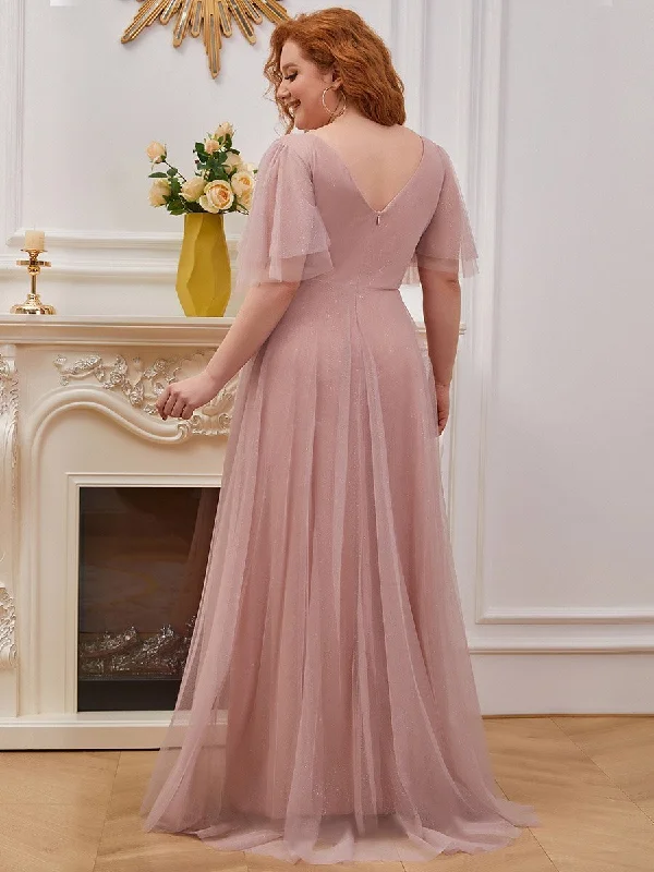 Plus Size Wholesale Tulle Evening Dress with Deep V Neck