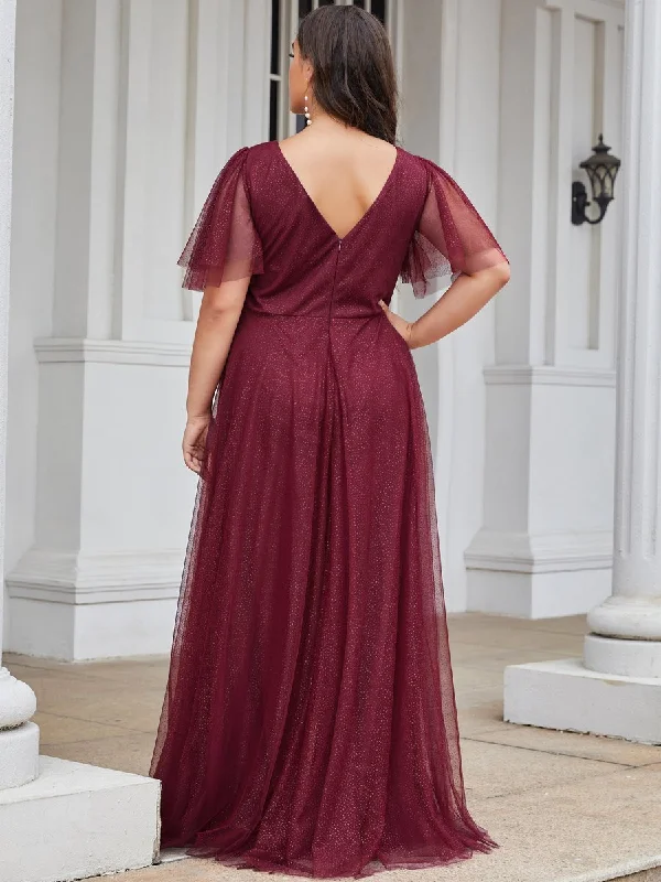 Plus Size Wholesale Tulle Evening Dress with Deep V Neck