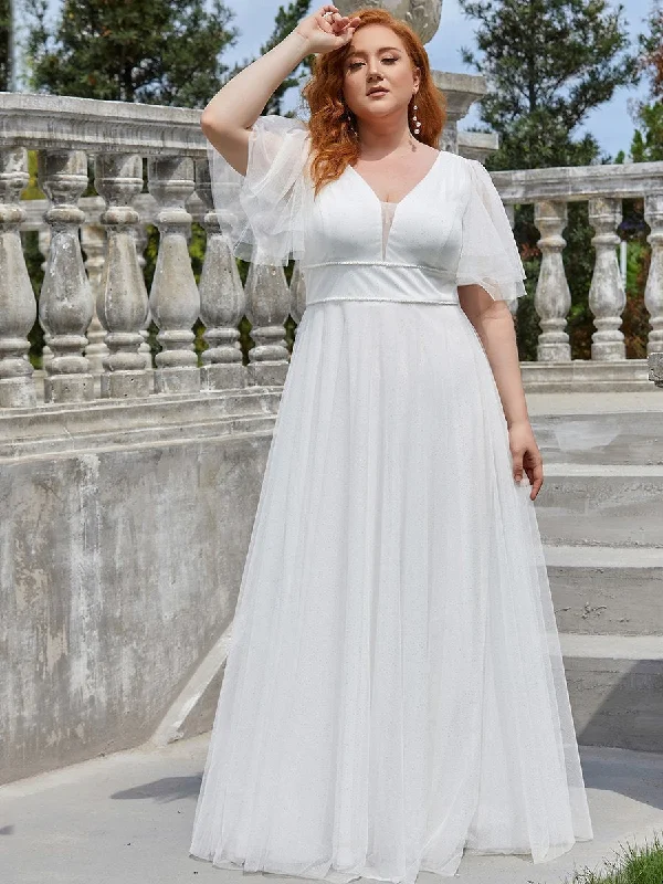 Plus Size Wholesale Tulle Evening Dress with Deep V Neck