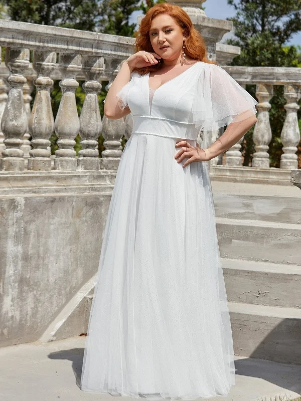 Plus Size Wholesale Tulle Evening Dress with Deep V Neck