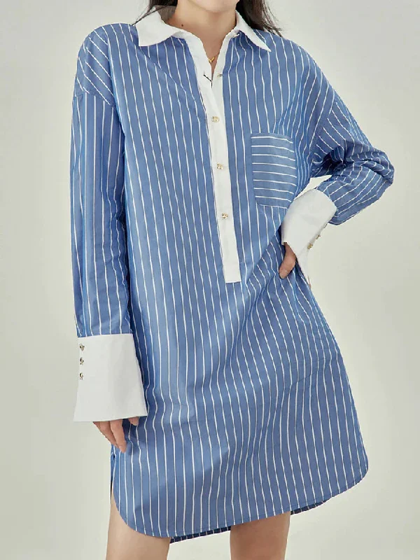 KittenAlarm - Rose Button Down Striped Dress