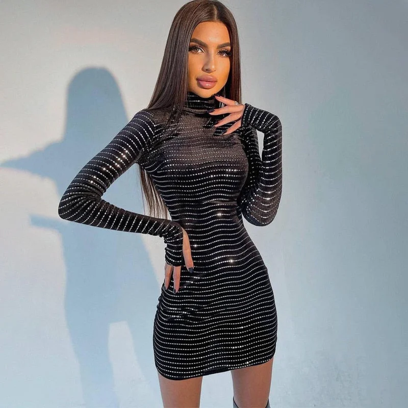 Shine Long Sleeve Turtleneck Mini Dress