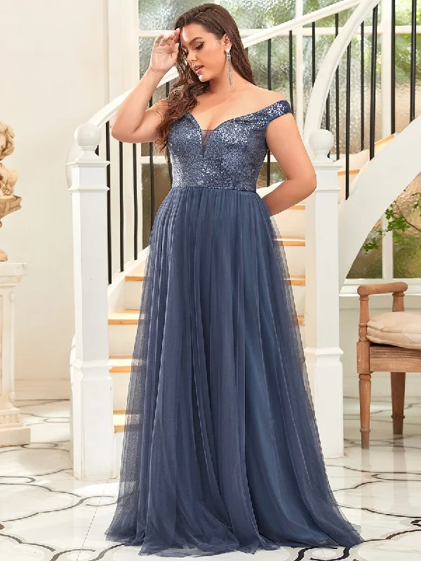 Wholesale High Waist Tulle & Sequin Sleeveless Evening Dress