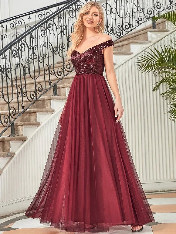 Wholesale High Waist Tulle & Sequin Sleeveless Evening Dress