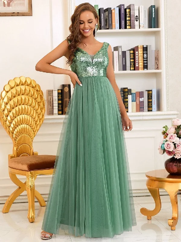 Wholesale High Waist Tulle & Sequin Sleeveless Evening Dress