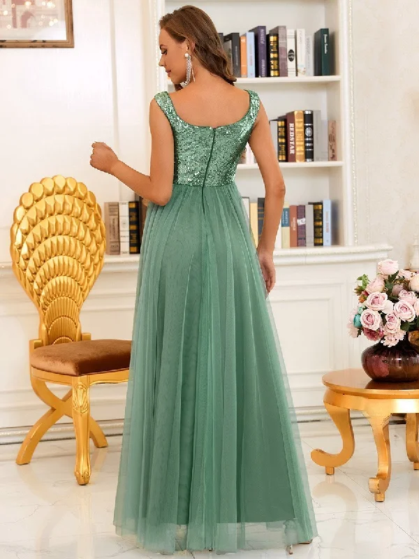 Wholesale High Waist Tulle & Sequin Sleeveless Evening Dress