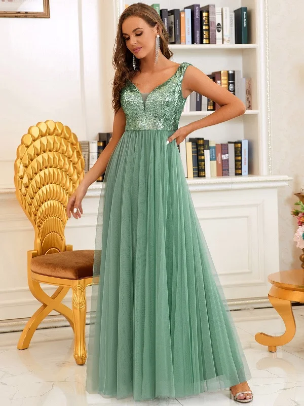 Wholesale High Waist Tulle & Sequin Sleeveless Evening Dress