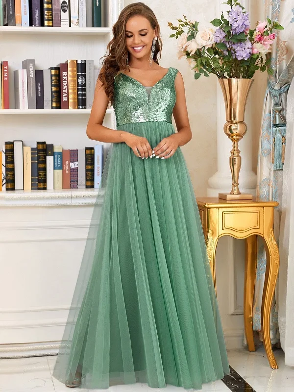 Wholesale High Waist Tulle & Sequin Sleeveless Evening Dress