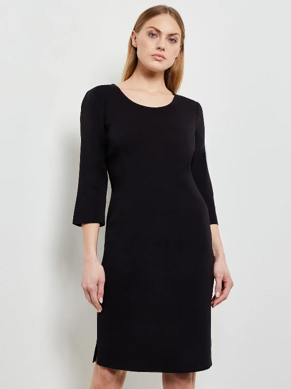 3/4 Sleeve Sheath Knit Dress, Black