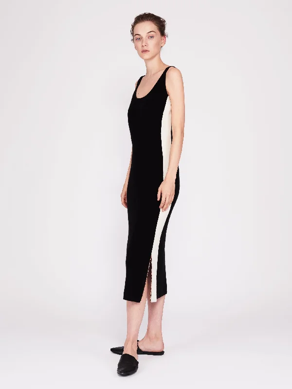 CMMC Striped Scoop Neck Cashmere Maxi Dress - Noir x White