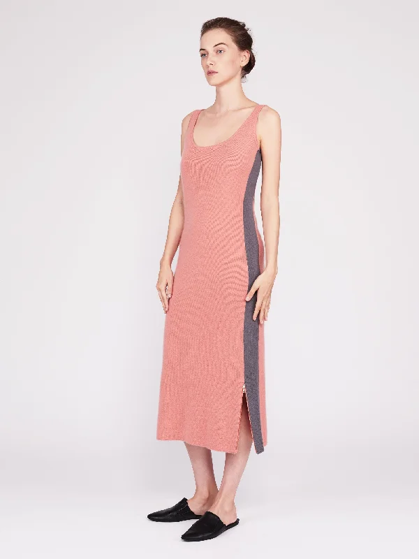 CMMC Striped Scoop Neck Cashmere Maxi Dress - Sakura x Jet Grey