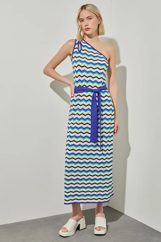 Column Maxi Dress - One-Shoulder Chevron Soft Knit