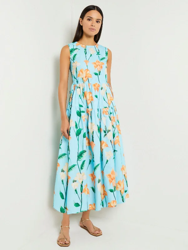 Maxi Drop Waist Dress - Side Ties Floral Cotton